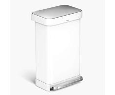 simplehuman, 45 Liter, rechteckiger Treteimer mit Beutelfach, weiß Stahl, 10 Jahre Garantie