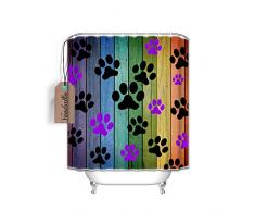 Hund Paw Prints Rustikal Old Barn Holz Badezimmer Duschvorhang,, Mehltau wasserdicht Stoff Polyester, Multi Farbe Home Dekoration, Polyester, mehrfarbig, 72x72