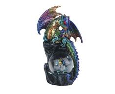 Major-Q G8071779 Statue aus Polyresin, 20,3 cm, Blauer Drache mit roten Augen und Schneekugel