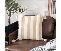 Sungea Dekorativer quadratischer Kissenbezug 45,7 x 45,7 cm, gestreift, weiße Quaste, getuftet, Boho, moderner Kissenbezug für Couch Schlafzimmer, Sofa, Bett, Heimdekoration, Design