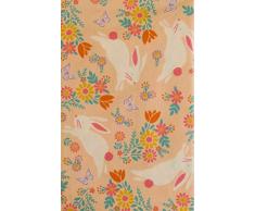 Tischdecke, Motiv: Osterhasen mit Blumen und Schmetterlingen, Vinyl, Flanell-Rückseite 52 x 52 Square Pfirsichfarbener Hintergrund