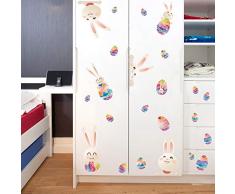Arttop Oster-Hase Wandaufkleber mit Oster-Regenbogeneiern, niedlicher Oster-Aufkleber für Kinderzimmer, Tür, Kühlschrank, Fenster, Aufkleber