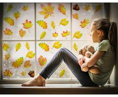 PUGED Fensteraufkleber, Herbstblätter, wiederverwendbar, entfernbar, kein Kleber, statische Aufkleber, für Party-Glasdekorationen, 4 Bögen