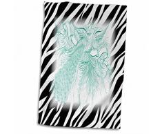 Handtuch / Sporthandtuch mit 3D-Rosenmotiv, Pfau auf Zebra, 15 x 22 cm