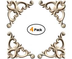 WINGOFFLY Holzgeschnitzte Onlay-Ecke, unlackiert, Applikationsrahmen für Dekoration, Möbel, Türen, Fenster, Eleganz, 4 Bilder 6x6x0.32