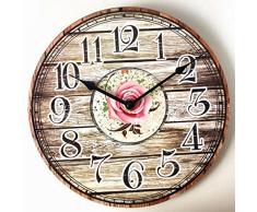 Salome Idee Holz Wanduhr Classic Retro Vintage batteriebetrieben geräuschlos Silent 27,9 cm für Home Deko-, Bunt, Verschiedene Wanduhr B01