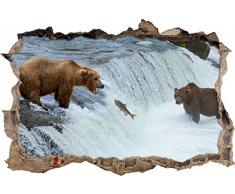 Pixxprint 3D_WD_S2650_62x42 Bär fängt Lachs im Wasser Wanddurchbruch 3D Wandtattoo, Vinyl, bunt, 62 x 42 x 0,02 cm
