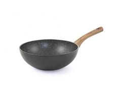 Galileo Casa 2192510 Wok 28 geschmiedet Schwarz Ruvido INT.Marmo m/Holz, Aluminium
