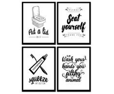 DecorShop.es Kunstdruck mit Zitaten und Sprüchen für das Badezimmer, 8 x 25 cm, 4 Stück 8x10 Bathroom Set 2