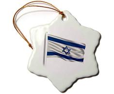 3dRose ORN 157183 _ 1 Flagge von Israel auf einem Fahnenmast über weiß Schneeflocke Porzellan Ornament, 3 Zoll