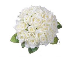 Artiflr Künstliche Blumen Rosenstrauß 2 Stück Kunstblumen Seide Kunststoff Künstliche weiße Rosen 18 Köpfe Brautstrauß Hochzeit Blumenstrauß für Haus Garten Party Hochzeit Dekoration weiß