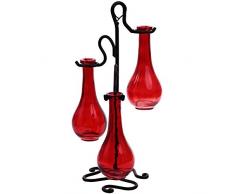 Couronne CO Vine DREI Vasen, recyceltes Glas und Metall Ständer, M420–6514 G21, 38,1 cm hoch Modern rot