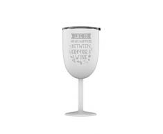 Distinct and Unique Stainless Steel Powder Coated Stemmed Wine Glass Tumbler with Splash Proof Lid, Triple Wall Vacuum Insulated, Premium Party Picnic Fine Dining Goblet (White, Life is)