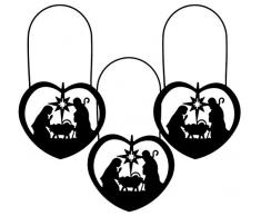 Needzo Weihnachtskrippe Herz Metall Silhouette Ornament 13,97 cm 3 Stück