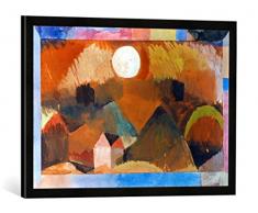 Gerahmtes Bild von Paul Klee Landschaft in rot mit dem weißen Gestirn, Kunstdruck im hochwertigen handgefertigten Bilder-Rahmen, 70x50 cm, Schwarz matt