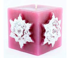 Magic Candle World Candles Fuchsie quadratische Stumpenkerze. Handbemalte Sterne mit Kristallen verziert. Winterkerze, Advent, Adventskranz, Weihnachts Deko.