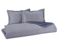 Flanell Wendebettwäsche 100% Baumwolle gebürstet auf beiden Seiten 1 Bettbezug 218,4 x 218,4 cm 2 kissenrollen 50,8 x 50,8 cm, Marineblau gestreift, King Size