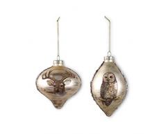 K&K Interiors 53559C Deko-Zwiebel mit Hirschkopf und Eule, 12 cm, goldfarben