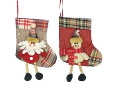 ELUTONG Weihnachtsbaum-Dekoration zum Aufhängen, Weihnachtsstrümpfe, Schneeflocke, Schneemann, Rentier für Partys Plaid Weihnachtsstrümpfe, 2 Stück