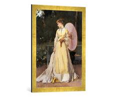 Gerahmtes Bild von Alfred Stevens Auf dem Lande - Dame mit Sonnenschirm, Kunstdruck im hochwertigen handgefertigten Bilder-Rahmen, 50x70 cm, Gold Raya