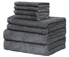 Weidemans Premium 8-teiliges Handtuch-Set mit 2 Badetüchern 76,2 x 142,2 cm, 2 Handtücher 45,7 x 76,2 cm und 4 Waschlappen 33 x 33 cm – reine Baumwolle, maschinenwaschbar, hohe Saugfähigkeit 13 x 13 dunkelgrau
