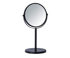 Wenko Kosmetik-Standspiegel Assisi Ø 17 cm schwenkbarer Schminkspiegel mit 3-Fach Spiegelfläche ø 16 cm 300% Vergrößerung, Stahl, Schwarz, 15 x 18.5 x 34.5 cm