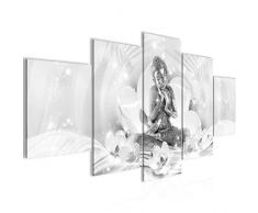 Bilder Buddha Feng Shui Wandbild Vlies - Leinwand Bild XXL Format Wandbilder Wohnzimmer Wohnung Deko Kunstdrucke Grau 5 Teilig - MADE IN GERMANY - Fertig zum Aufhängen 016453c