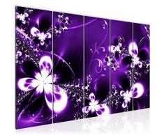 Bilder Abstrakt Blumen Wandbild 150 x 60 cm Vlies - Leinwand Bild XXL Format Wandbilder Wohnzimmer Wohnung Deko Kunstdrucke Violett 5 Teilig - MADE IN GERMANY - Fertig zum Aufhängen 100556a