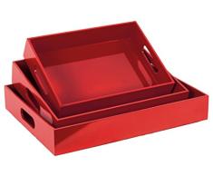 Urban Trends Holz Serviertablett rechteckig mit Ausschnitt Griffe Set von DREI Finish, rot