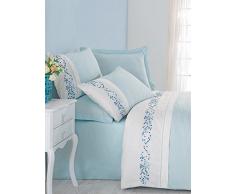 Cotton Box Bettwäsche-Set für Doppelbett, Satin, Weiß, Minze, 200 x 220 cm, 4 Stück