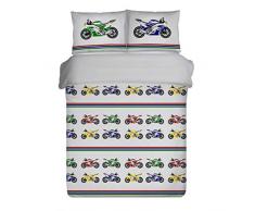 Eurofirany Bettwäsche Bettbezug Bettzeug Motorrad Muster Aufdruck Baumwolle Oeko-Tex Set 2 Kissenbezüge 1 Deckenbezug Kinderzimmer, Grau, 160X200 cm