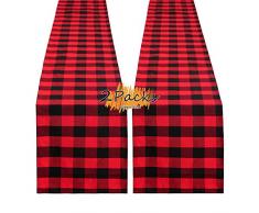 B-COOL Tischläufer mit Büffel-Plaid, 33 x 274 cm, kariert, Tischläufer aus Baumwolle, für Familienessen Plaid Table Runner-13x108 Plaid Läufer, 13 x 108 cm, Schwarz/Rot, 2 Stück