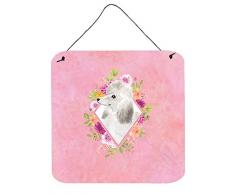 Carolines Treasures Türaufhänger, weißer Standard, Pudel, rosa Blumen, Wanddekoration, Mehrfarbig