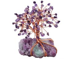 SUNYIK Trommelstein Edelstein Geld Baum Bonsai Fengshui Lucky Heilung Dekoration Amethyst Tree Wrapped on Fluorite Base(3.5)