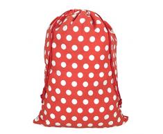 MONOBLANKS Sack/Weihnachtssack, Sacktasche mit Kordelzug, personalisierbar, Beste Geschenktüten für Zuhause und Familie, Canvas, Rot mit weißen Punkten, 29 L*19.5 W