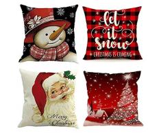 Emvency Set von 4 Kissenbezügen, Weihnachtsmotiv Schneemann Let It Snow Rot Schwarz Buffalo Plaids Stuhl Dekorative Kissenbezüge Home Decor Quadratische Kissenbezüge 20 x 20 inches rot