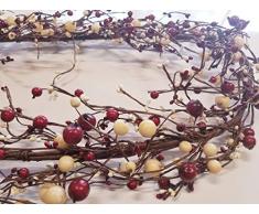 MerdCraft Girlande mit Beerenmuster, 140 cm, Rot, Cremefarben, Weiß, tolle Farben, perfekte Dekoration für Türen, Couchtisch, Kaminsimse etc.