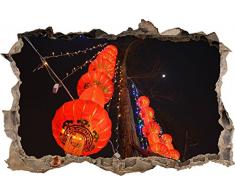Pixxprint 3D_WD_S1059_62x42 rote chinesische Lampions Wanddurchbruch 3D Wandtattoo, Vinyl, bunt, 62 x 42 x 0,02 cm