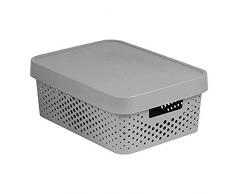 Curver 04753-099-00 Aufbewahrungsbox Infinity Punkte mit Deckel 11L in Plastik 36.3 x 27 x 22.2 cm, hellgrau