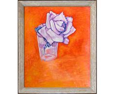 La Pastiche Ölgemälde mit weißer Rose in einem Glas, gerahmt, 71,1 x 61 cm, Mehrfarbig