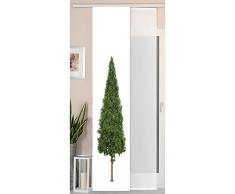 Gardinenbox 2er Set Schiebegardine Flächenvorhang Wildseide Optik und Voile Paneel, 245x45, Baum, 80400