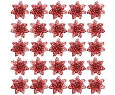 SATINIOR 50 Stück Weihnachtsbaum Blumen Glitzer Weihnachtsstern Dekorative künstliche Weihnachtsstern Blumen Weihnachtsbaum Ornamente für Hochzeit Weihnachten Festival Dekoration rot