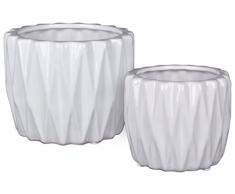 Urban Trends Keramik rund Muster Vase mit Dreieck Design Lip Gloss Finish (Set of 2), weiß
