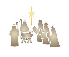 Weihnachtskrippe Schablone Wiederverwendbare Schablonen für Malerei – Beste Qualität Weihnachten Karte Ideen – Verwendung für Sammelalben, Wände, Böden, Stoffe, Glas, Holz, Karten, und mehr... L weiß