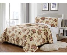 K&M MK Home Tagesdecke, Gesteppt Print Floral Beige Rot Blau Taupe über Größe Neu # Jane Full/Queen