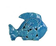Urban Trends Keramik Fisch Figur mit Floral Ausschnitt Design SM-Optik türkis, türkis