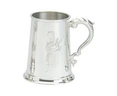 Edwin Blyde & Co 1 Pint Bierkrug mit massiven Basis aus Metall – geprägt mit Piper Figur und Georgischer Griff, Zinn