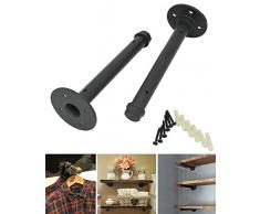OVOV Rustikal Eisen Rohr Regalträger Retro Industrie Wand montiert Regal Klammern inkl. Schrauben & Dübel 12 inch Schwarz