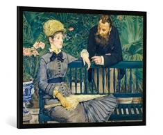Gerahmtes Bild von Edouard Manet Das Ehepaar Guillemet im Gewächshaus, Kunstdruck im hochwertigen handgefertigten Bilder-Rahmen, 100x70 cm, Schwarz matt
