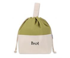 Brottasche aus Baumwolle, 3 in 1, fürs Frischhalten+Servieren+Einkaufen, atmungsaktiv und dekorativ, Modell Olive, 32 x 35 cm